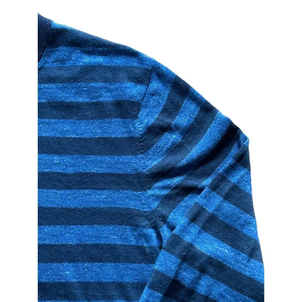 Brooks Brothers Linen Cotton Crewneck Sweater Men Large Italian Yarn Blue Stripe